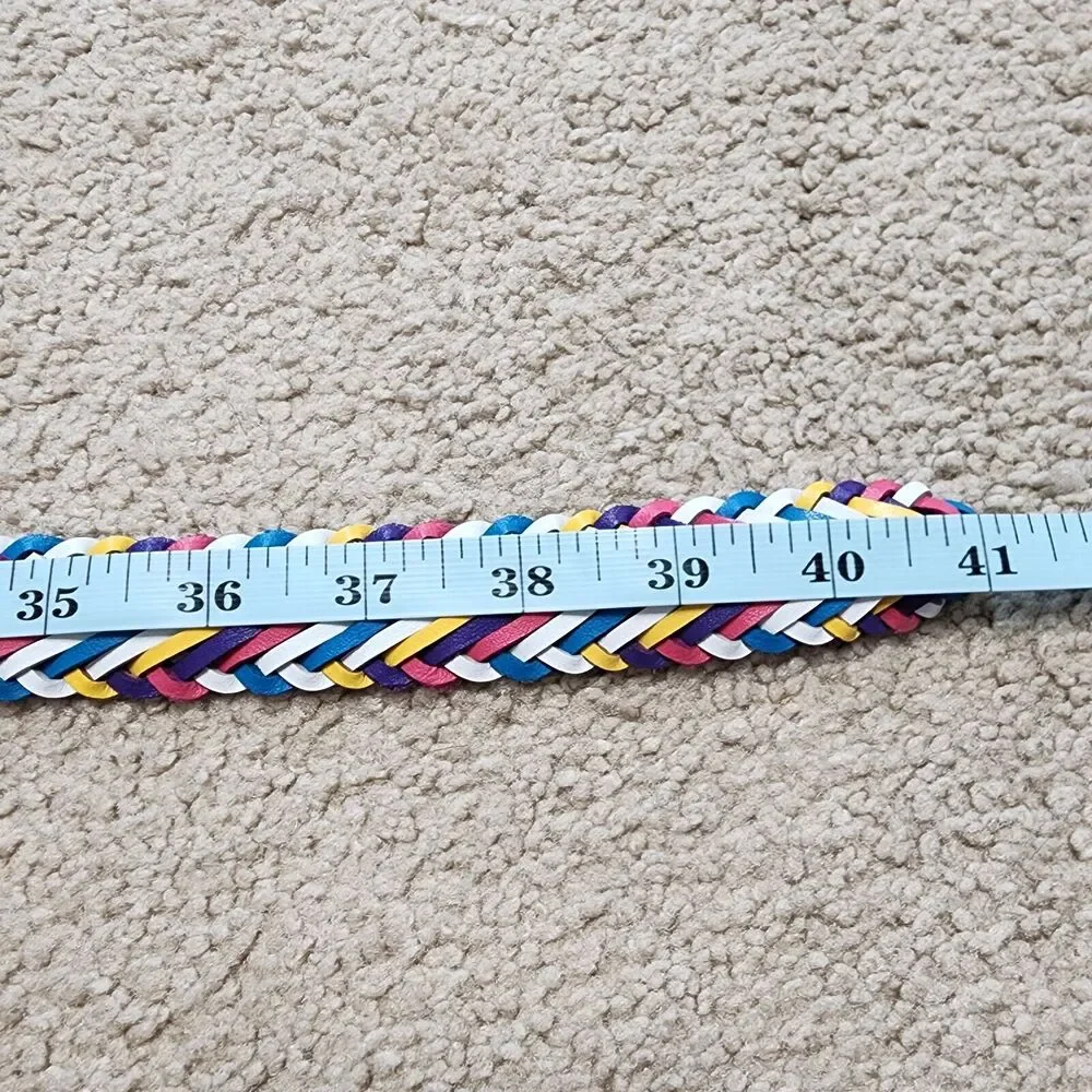 Womens Vintage Y2K Rainbow Braided Leather Belt Size L White Buckle Colorful 90s